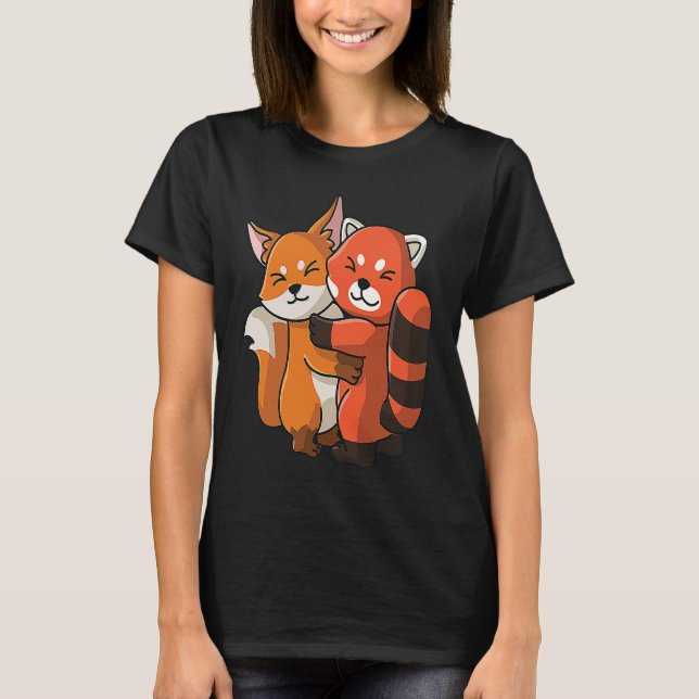 Camiseta Red Panda and Fox cute Hug Cuddle Animals (Anverso)