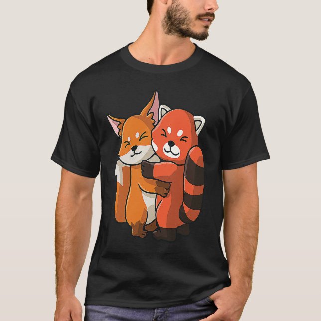 Camiseta Red Panda and Fox cute Hug Cuddle Animals (Anverso)