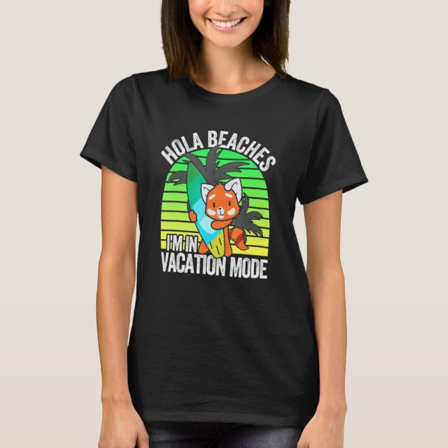 Camiseta Red Panda Beach Vacation Mode Surfboard Summer Hol (Anverso)