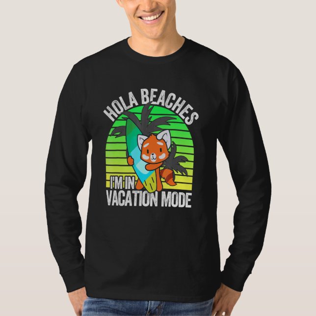 Camiseta Red Panda Beach Vacation Mode Surfboard Summer Hol (Anverso)