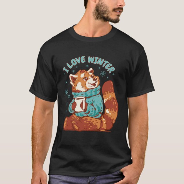 Camiseta Red Panda Coffee Snow Quote I Love Winter Cute Pan (Anverso)