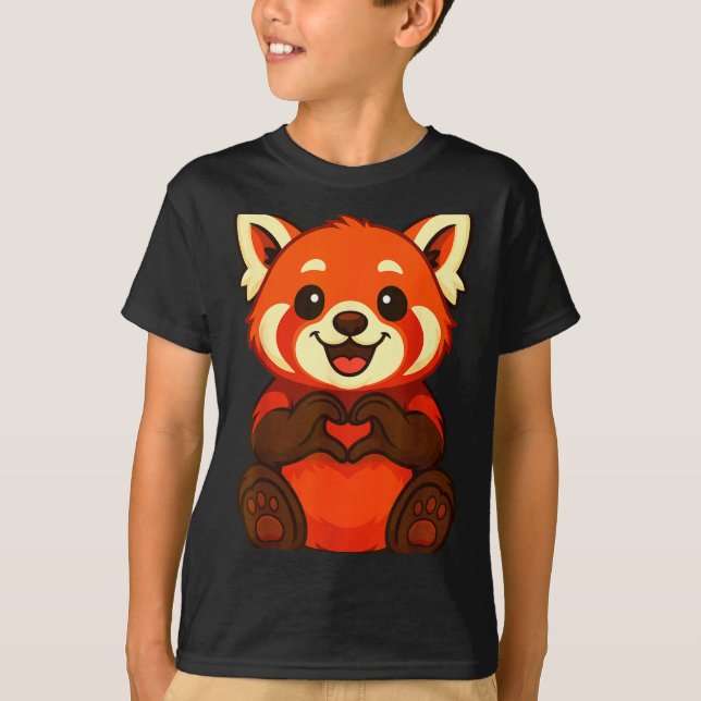Camiseta Red Panda Doing Heart With Hands Valentines Day  (Anverso)