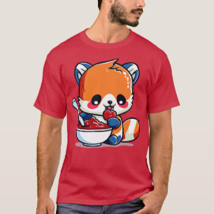 Camiseta Red Panda eating a bowl of Strawberry Pudding