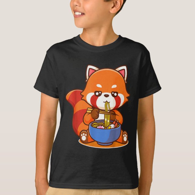 Camiseta Red Panda Eating Ramen Japanese Soup Zoo Animal Zo (Anverso)