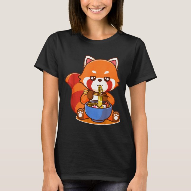 Camiseta Red Panda Eating Ramen Japanese Soup Zoo Animal Zo (Anverso)