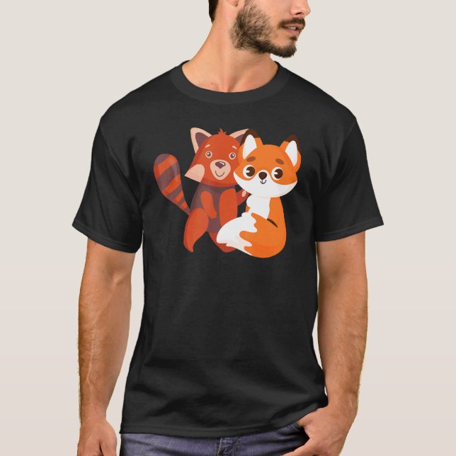 Camiseta Red Panda Fox abrazando Pandas Rojo Gráfico Animal (Anverso)