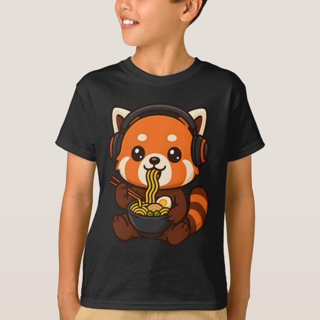 Camiseta Red Panda Gaming Jugador Comiendo Ramen  (Anverso)