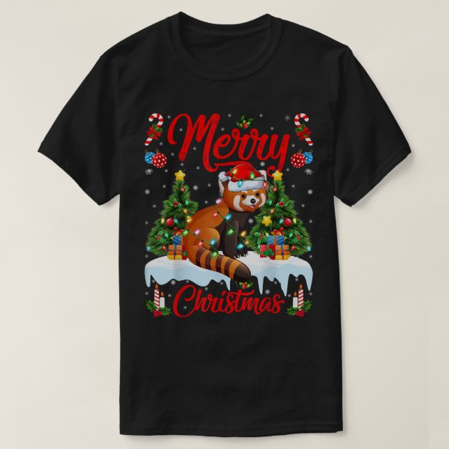 Camiseta Red Panda Lover Xmas Encendiendo Santa Hat Red Pan (Diseño del anverso)