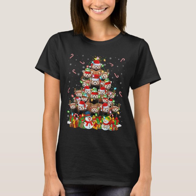 Camiseta Red Panda Xmas Lighting Tree Santa Red Panda Chris (Anverso)