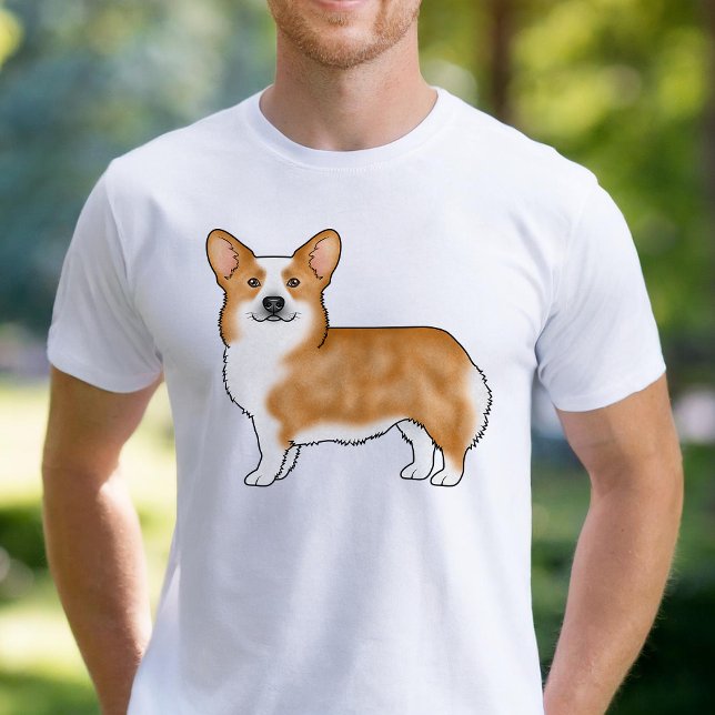 Camiseta Red Pembroke Welsh Corgi Cartoon Dog Art Retrato (Please note: This image is a digitally created mockup.)