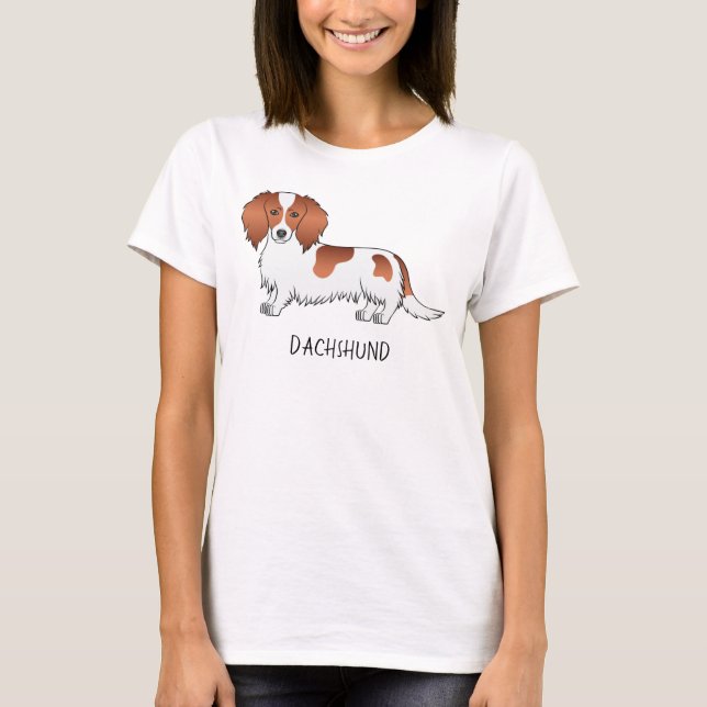 Camiseta Red Piebald Long Hair Dachshund Cartog Perro y tex (Anverso)