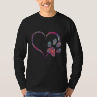Camiseta Red pink grey nebula Dog Paw Print heart For Dogs