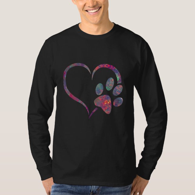 Camiseta Red pink grey nebula Dog Paw Print heart For Dogs (Anverso)