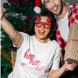 Camiseta Red Pink Hohoho Joyeux Noel Typography Funny