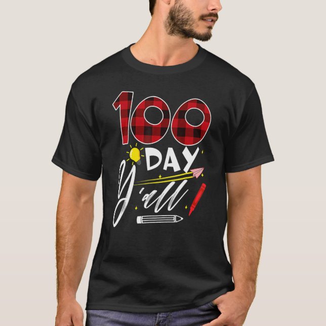 Camiseta Red Plaid 100 Days Y'all 100th Day Of School Stud (Anverso)