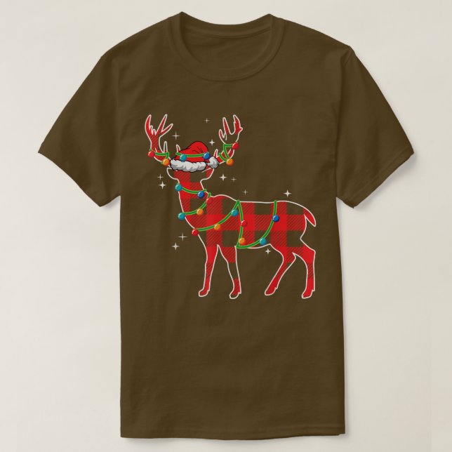 Camiseta Red Plaid Buffalo Deer Navidades Pajamas Xmas Lige (Diseño del anverso)