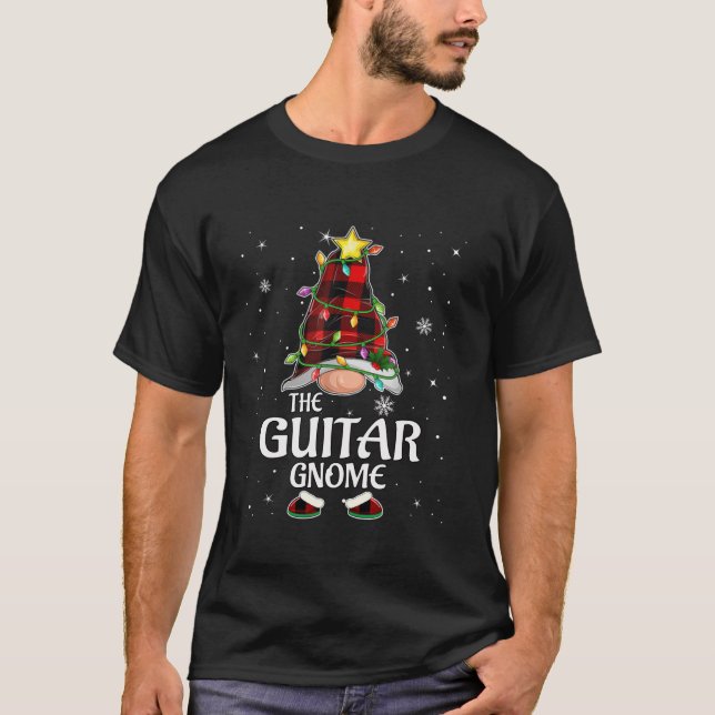 Camiseta Red Plaid Guitar Gnome Matching Christmas Pajama  (Anverso)