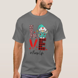 Camiseta Red Plaid Leopard Pattern Love Valentine Gnome Nur