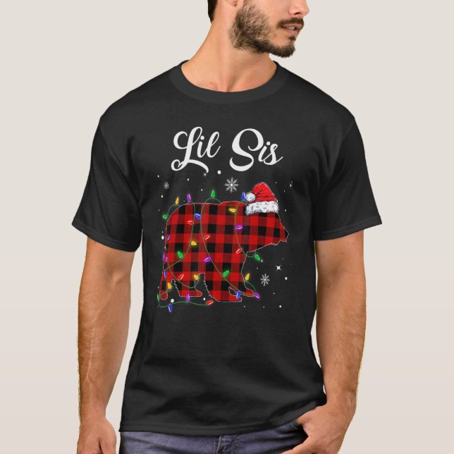 Camiseta Red Plaid Lil Sis Bear Matching Family Christmas P (Anverso)