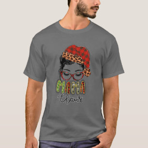 Camiseta Red Plaid Mama Claus Messy Bun Family Navidades Ma