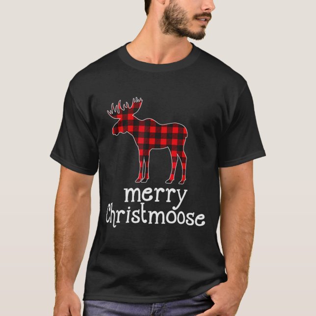 Camiseta Red Plaid Merry Christmoose Christmas T Shirt Moos (Anverso)