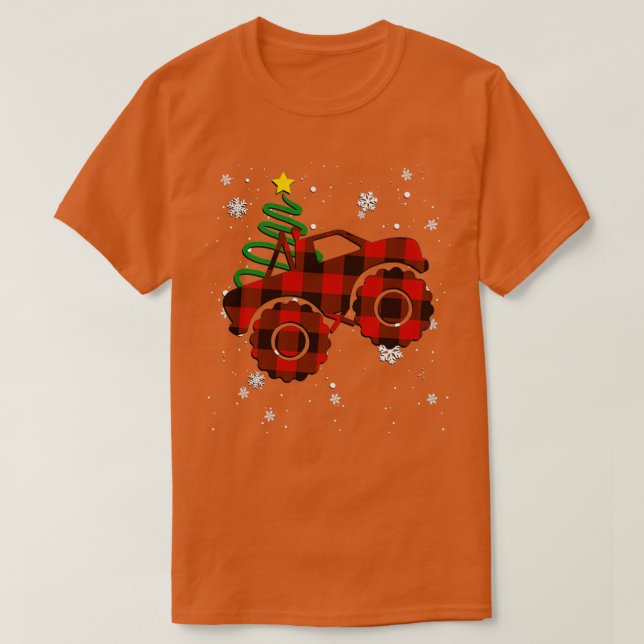 Camiseta Red Plaid Monster Truck Buffalo Car Family Pajama (Diseño del anverso)