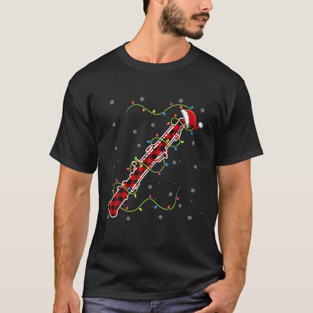 Camiseta Red Plaid Oboe Christmas Lights Pajama Matching (Anverso)