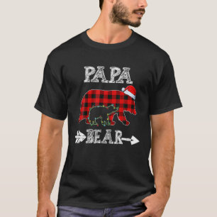 Camiseta Red Plaid Papa Bear Kid Navidades Light Santa Hat