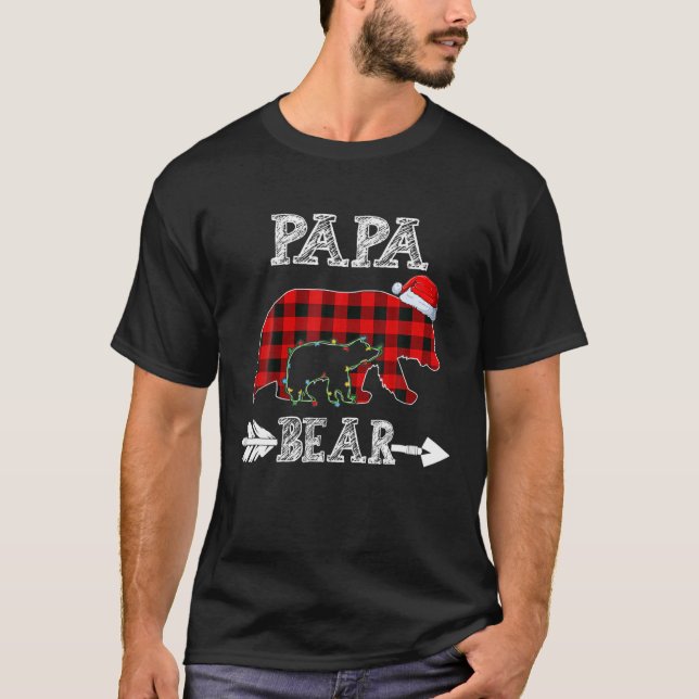 Camiseta Red Plaid Papa Bear Kid Navidades Light Santa Hat (Anverso)