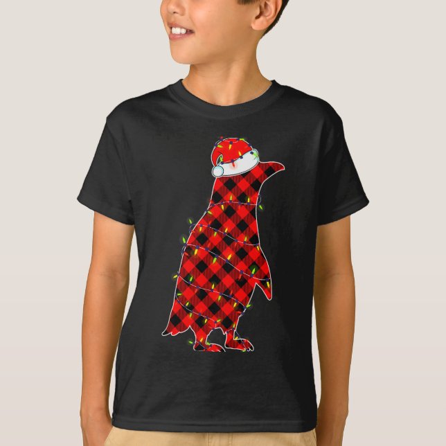 Camiseta Red Plaid Penguin Christmas Lights Pajamas Adult K (Anverso)