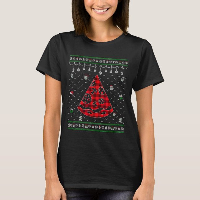 Camiseta Red Plaid Pizza Lover Navidades graciosos (Anverso)