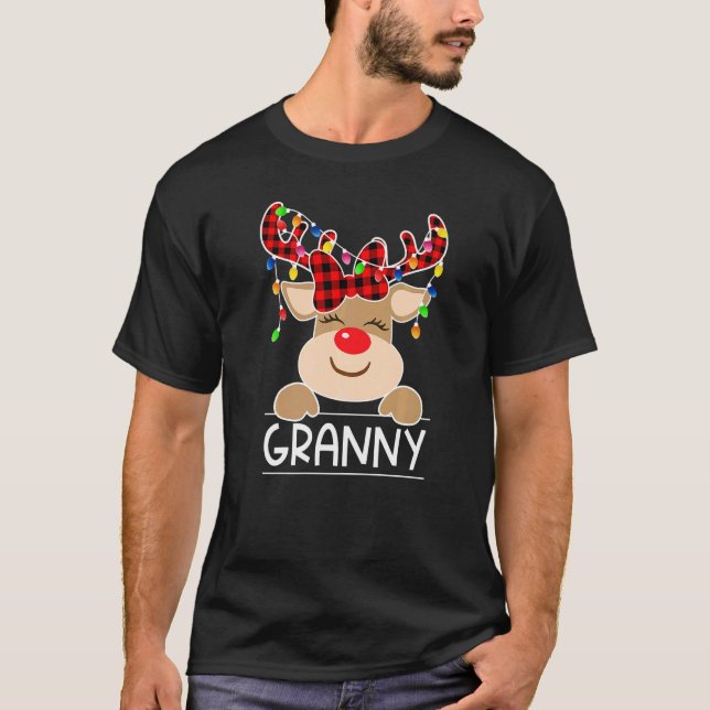Camiseta Red Plaid Reindeer Granny Christmas Light Christma (Anverso)