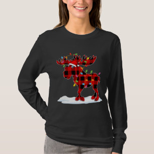 Camiseta Red Plaid Santa Moose Xmas Luces Animal Lover Fam