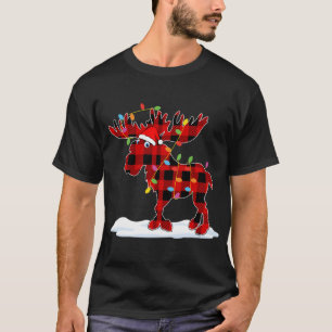 Camiseta Red Plaid Santa Moose Xmas Luces Animal Lover Fam