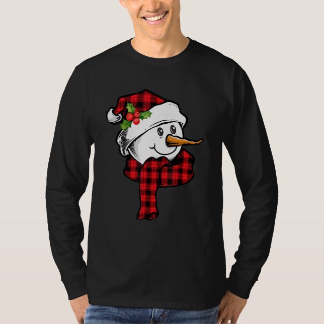 Camiseta Red Plaid Snowman Face Xmas (Anverso)