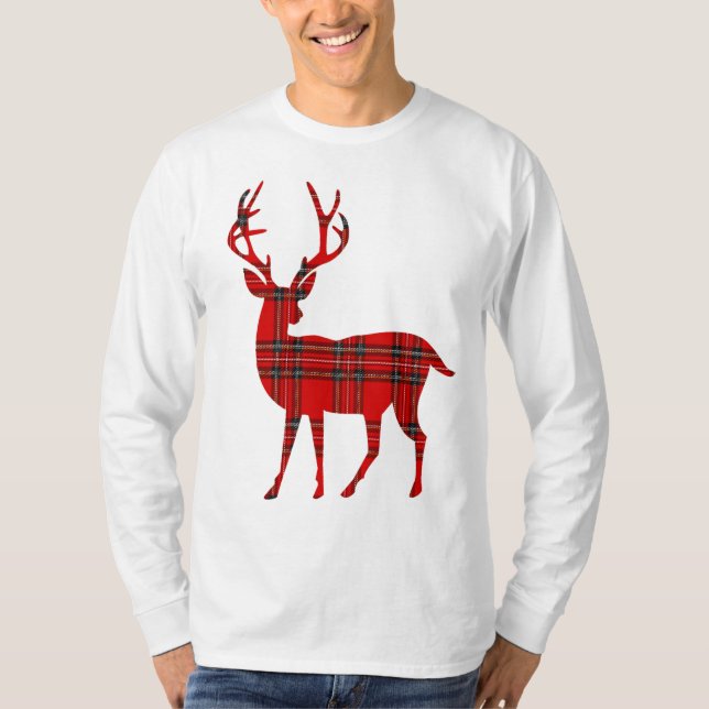 Camiseta Red Plaid Tartan Navidades Deer (Anverso)