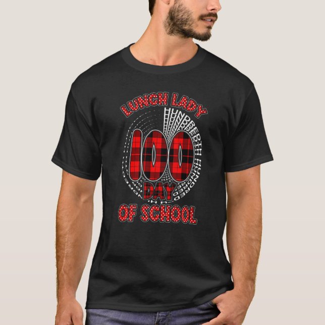 Camiseta Red Plaid Typography 100th day of School Lunch Lad (Anverso)