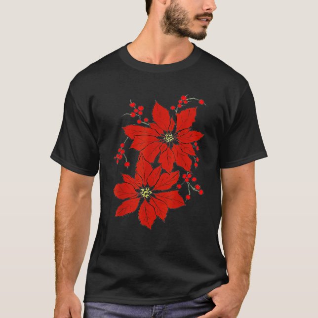 Camiseta Red Poinsettia Happy Merry Christmas   (Anverso)