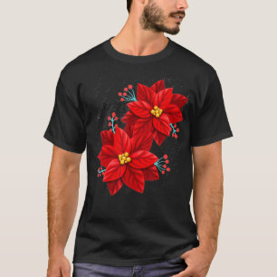 Camiseta Red Poinsettia Merry Christmas Flower Happy Xmas