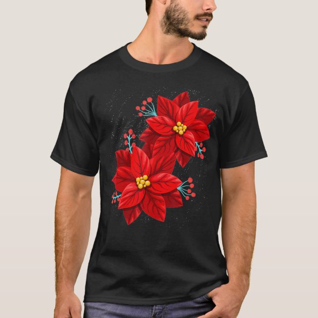 Camiseta Red Poinsettia Merry Christmas Flower Happy Xmas (Anverso)