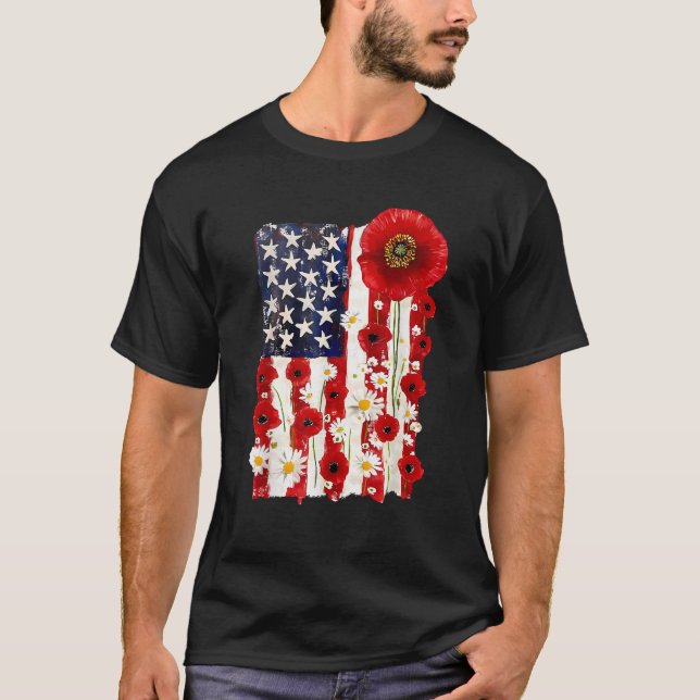 Camiseta Red Poppy Flower US Flag Patriotic Veterans Day Me (Anverso)