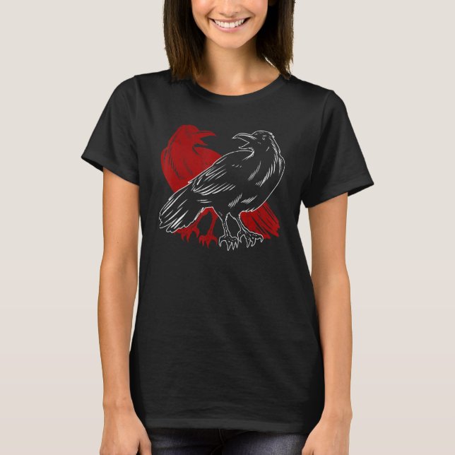 Camiseta Red Raven Spooky Gothic Animal Forest Bird Black C (Anverso)