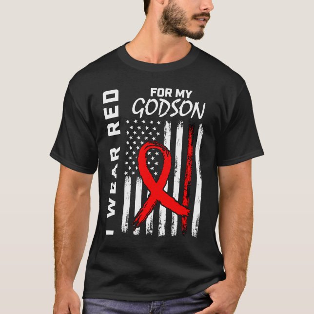 Camiseta Red Ribbon Godson Heart Disease Awareness American (Anverso)