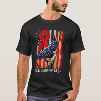 Camiseta Red Ribbon Week Awareness Vintage American Flag Re