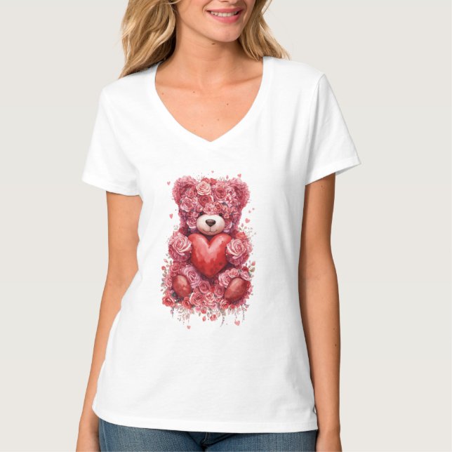 Camiseta “Red Rose Teddy Bear – Cute Valentine Gift for Her (Anverso)