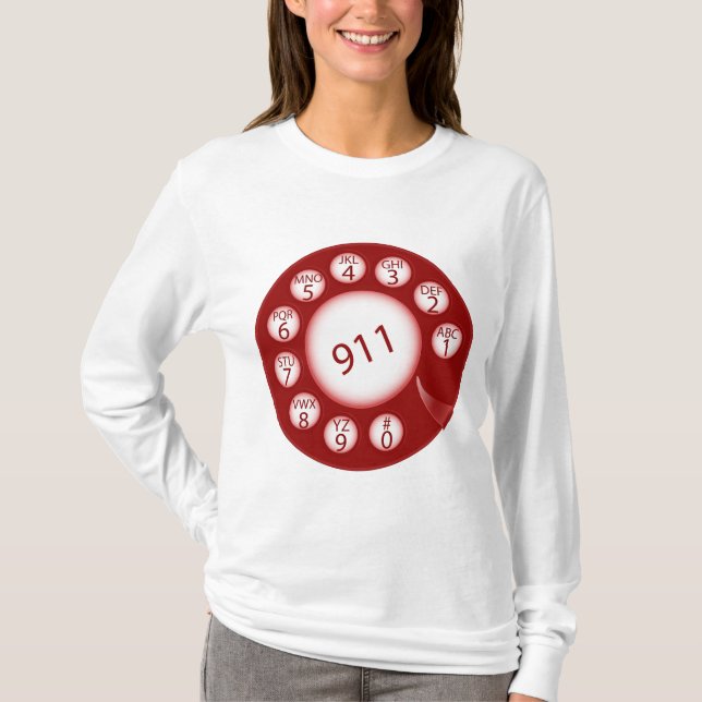 Camiseta Red Rotary Phone Dial 911 Emergency Number (Anverso)