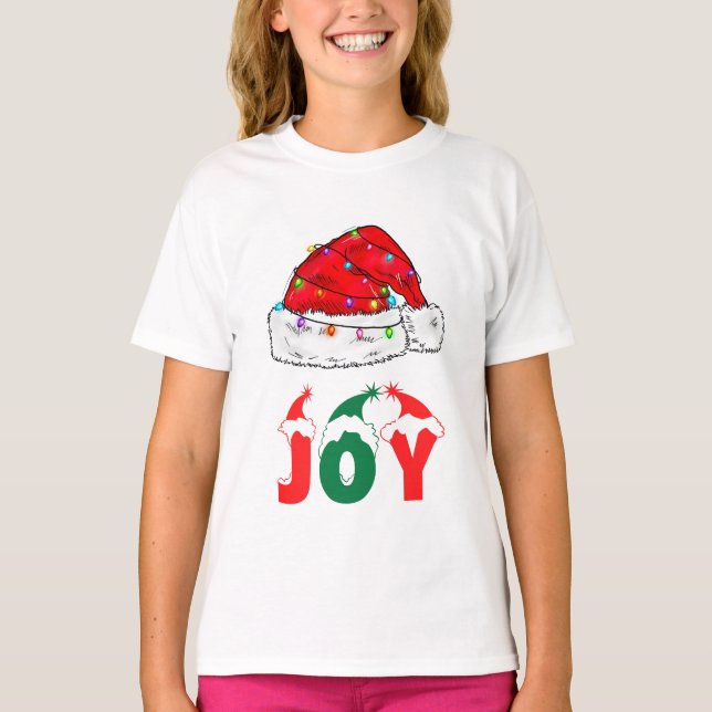 Camiseta Red Santa Hat y JOY Textos decorados (Anverso)