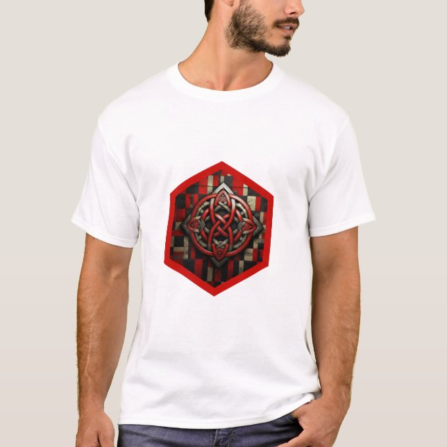 Camiseta Red & Silver Celtic Knot In A Six Sided Red Frame (Anverso)