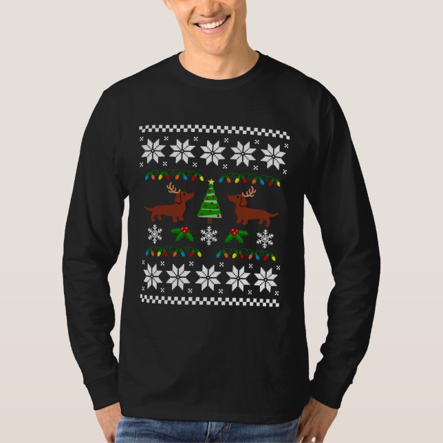 Camiseta Red Smooth Haired Dachshund Navidades Antlers (Anverso)