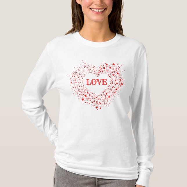 Camiseta Red Sparkles Valentine Heart Text Love (Anverso)